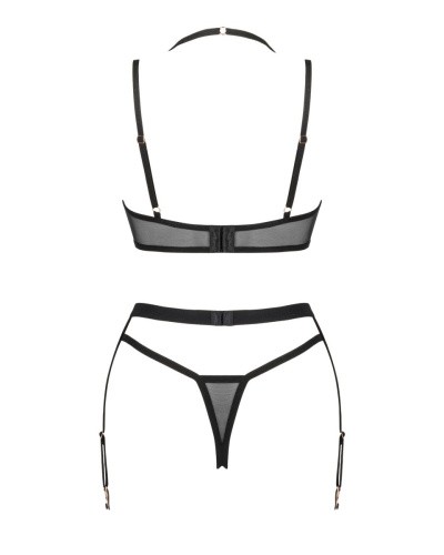Obsessive Selinne 3-pcs set - комплект еротичної білизни з поясом для панчіх, M/L (чорний)
